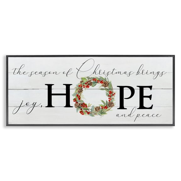 Stupell Industries Cottage Joy Hope & Peace Christmas Wreath Black Framed Giclee Art, 30 x 13, by Sally Swatland