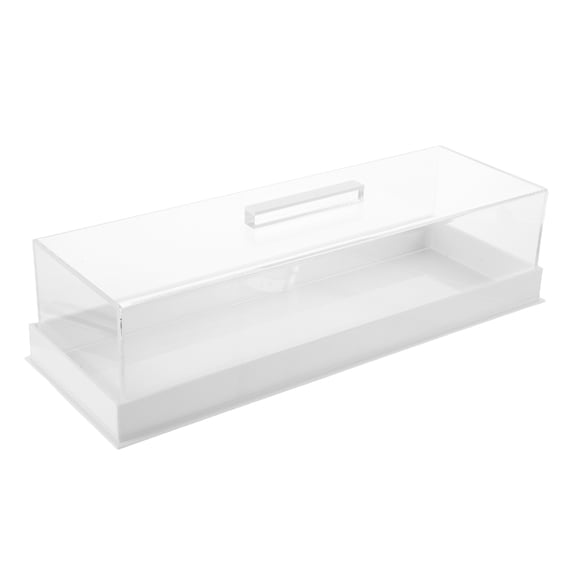 SEWCHICS White Rectangular Cake Platter with Transparent Acrylic Lid for Kitchen and Bakery Serving