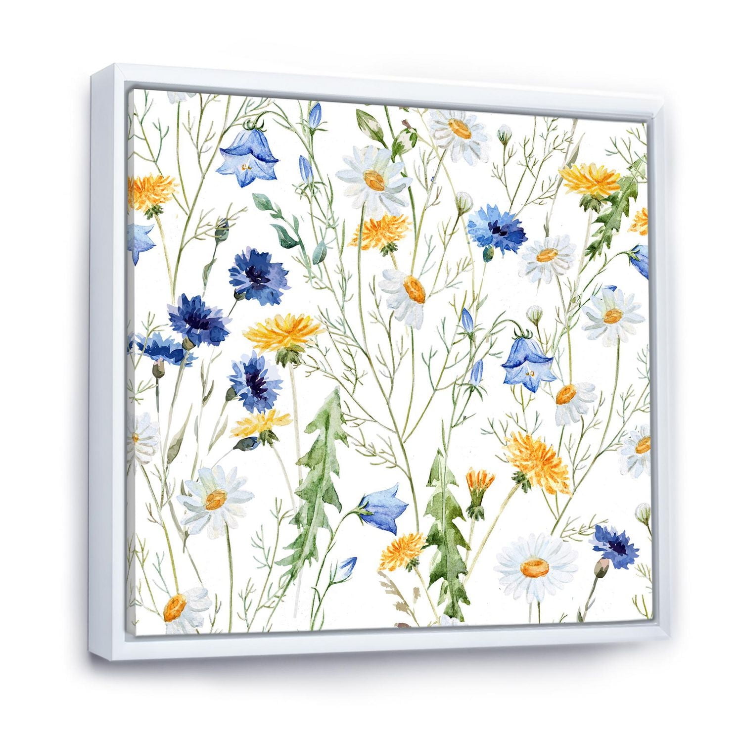 Designart Wildflowers Chamomile and Clover Bell II FLOAT FRAME WALL ART