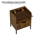 thumbnail image 6 of Glavbiku Mid Century Modern Nightstand Set of 2 with Charging Station, Glass Top 1 Drawer Walnut End Table for Bedroom, Living Room, 6 of 14