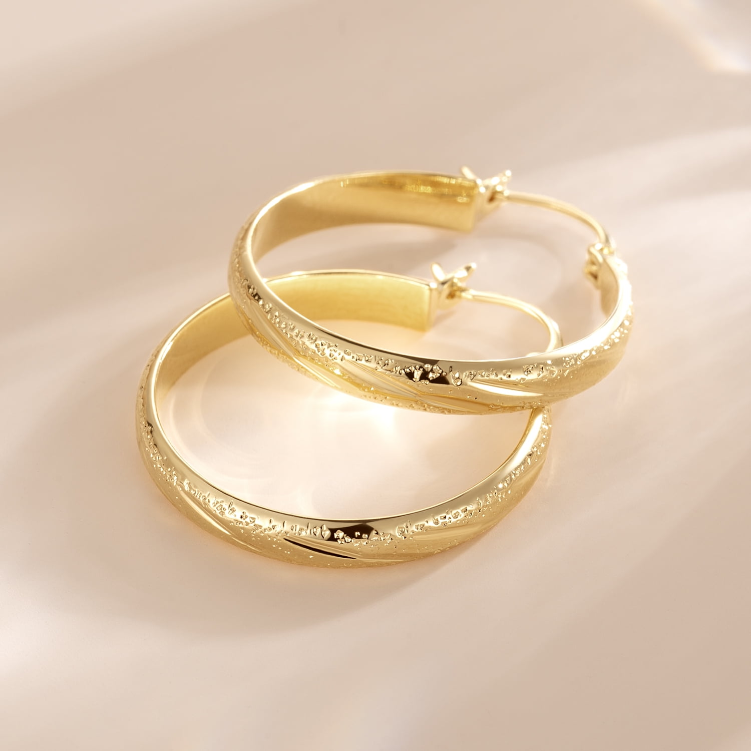 14K Gold Hoop Earrings for Women Textured Gold Filled Hoop Earrings, Classic Gold Earrings Lightweight Women’s Gold Jewelry 25mm