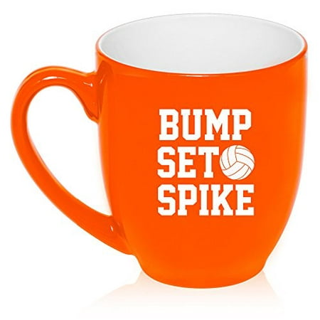 

16 oz Large Bistro Mug Ceramic Coffee Tea Glass Cup Bump Set Spike Volleyball (Orange)