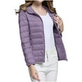 thumbnail image 4 of Oksale Packable Puffer Jacket for Women Plus Size Lightweight Full Zip Down Jackets Comfy Solid Color Hooded Winter Coats with Pockets for Going Out Purple M, 4 of 8