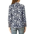 thumbnail image 4 of MODA NOVA Junior's Casual Boho Floral Printed V Neck Pussy Bow Blouse Blue S, 4 of 6