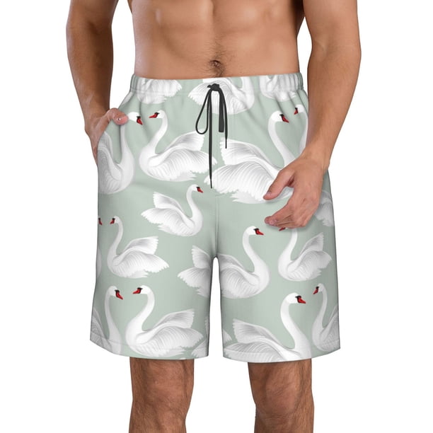 Balery White Birds Traje de Baño Estilo Hawaiano para Hombre, Shorts de Secado Rápido con Bolsillos-3X-Large