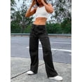 thumbnail image 5 of Women 6 Pockets High Waisted Cargo Pants Wide Leg Casual Pants Combat Military Trouser US 4-18, 5 of 14