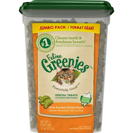 (2 pack) (2 pack) Greenies Feline Dental Treats Oven Roasted Chicken Flavor, 11 oz. Tub