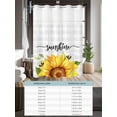 thumbnail image 6 of No Hook Shower Curtain with Snap in Liner,Watercolor Sunflowers Bees Waterproof Bath Curtain Double Layers with See Through Top Window,Sunshine Words on Plaid Hotel Shower Curtains 72x72in, 6 of 9