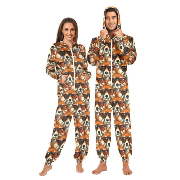 joogoo Cool Fox with Sunglasses Unisex Adults Onesies Pajamas Jumpsuits L