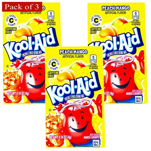 Kool Aid Mélange de Boisson Gazeuse Pêche Mangue, Non Sucré (0.14 Oz) (Lot de 3)