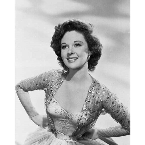 Susan Hayward 1940's glamour portrait smiling in sequined gown 8x10 inch photo
