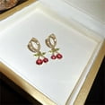 thumbnail image 4 of CZ Cherry Huggie Hoop Earrings for Women Gold-Toned Crystal Green Red Fruit Dangle Drop Hoops Earring Dainty Lightweight Charm Shining Summer Jewelry for Mother Sister, 4 of 6