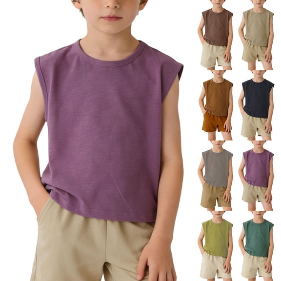 Guluxicc Kids Boys Toddler Tank Tops Summer Cotton Casual Crew Neck Sleeveless Shirt for 1-7 Years
