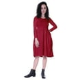 thumbnail image 2 of Moomaya Womens Full Sleeves Gathered Waist Dress Casual Relaxed Fit Swing Dresses w/ Pockets, 2 of 8