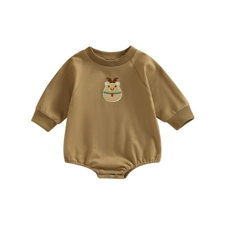 

Cindysus Baby Cute Long Sleeve Jumpsuit Newborn Elk Printed Playsuit Buttons Xmas Santa Claus Print Baggy Romper Light Brown 60cm