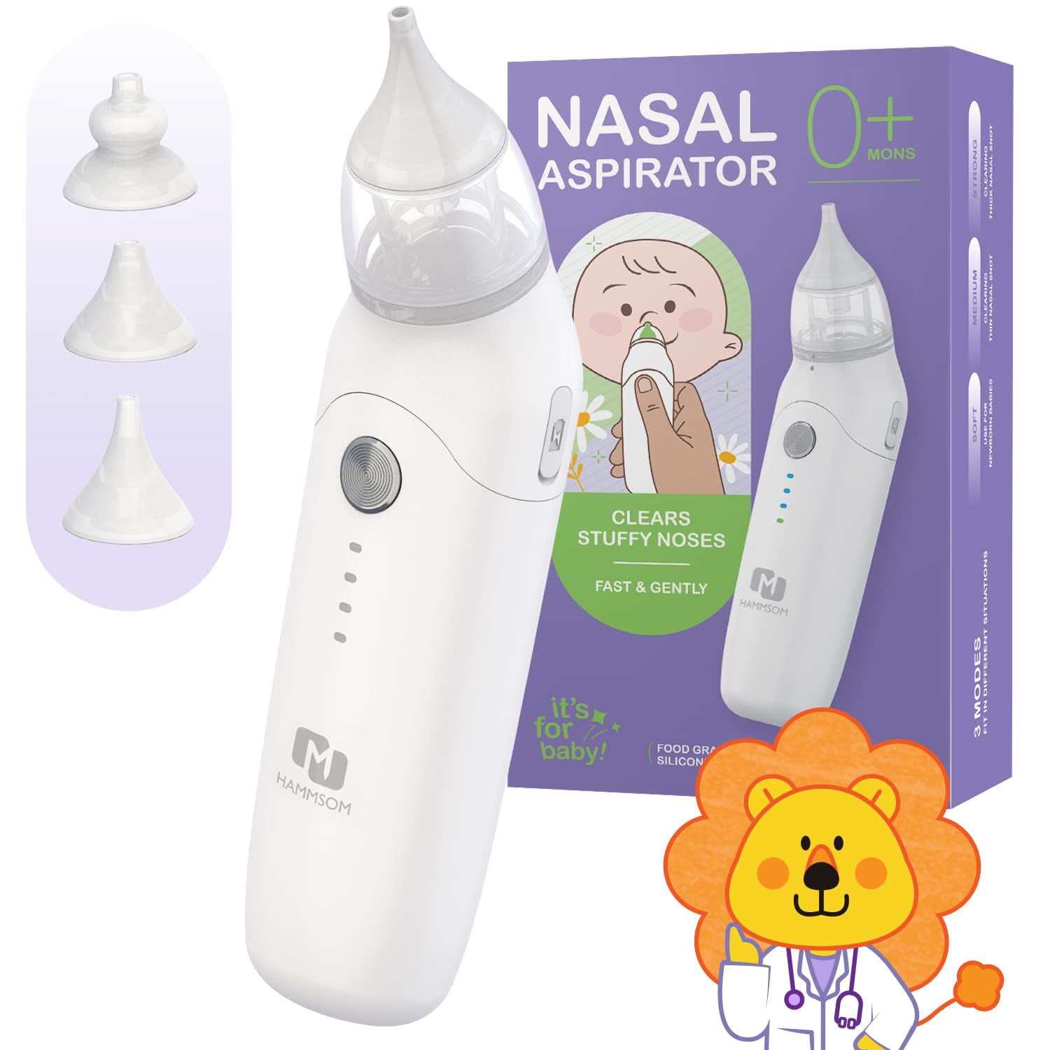 Electric Nasal Aspirator for Baby, 3 Different Nose Suction Nozzles, 3  Modes Nose Sucker for Baby, Deeply Nose Cleaner The Booger/Mucus/Snot,  Babies