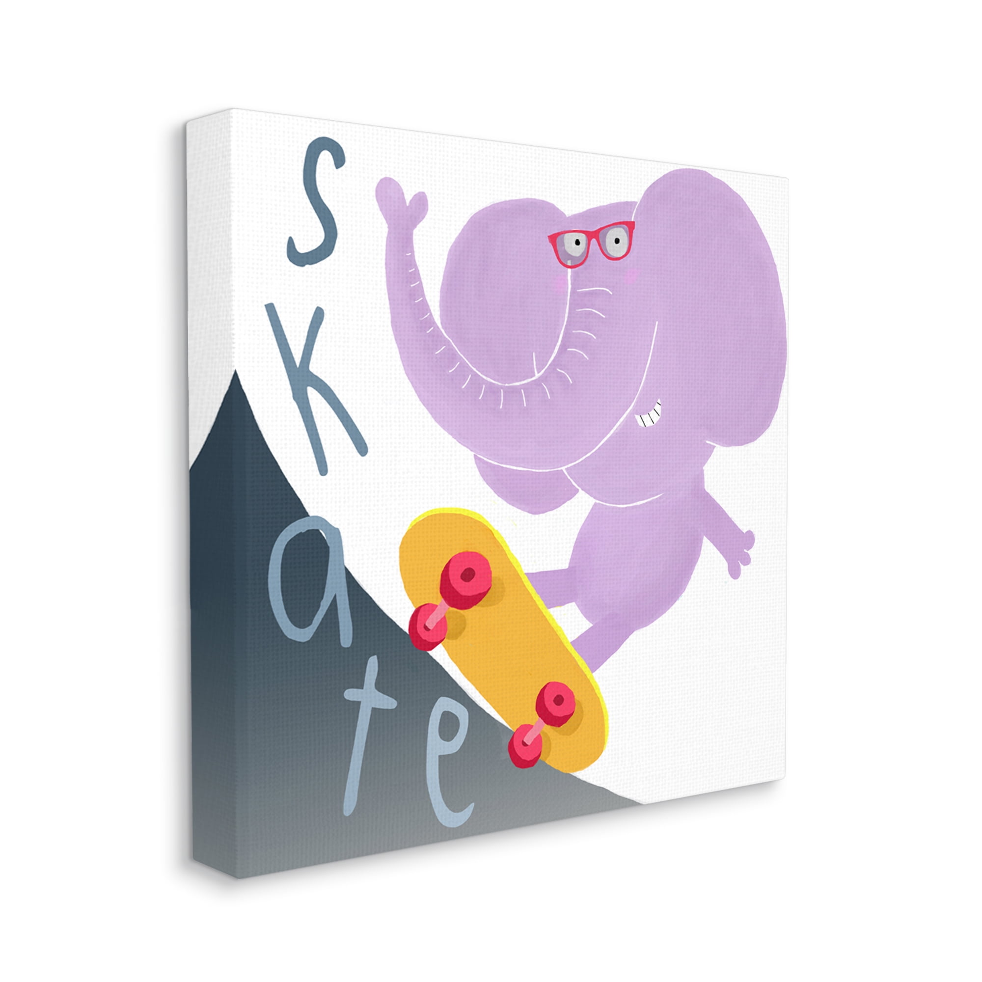 Stupell Industries Purple Elephant on Skateboard Animals & Insects Painting Gallery Wrapped Canvas Print Wall Art, 30 x 30