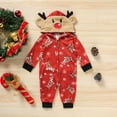 thumbnail image 2 of Viworld Christmas Family Matching Hoodie Pajamas Reindeer Romper Long Sleeve One Piece Jumpsuit Zipper Pjs for Adult Kids Baby (Red, Baby, 9-12 Months), 2 of 6