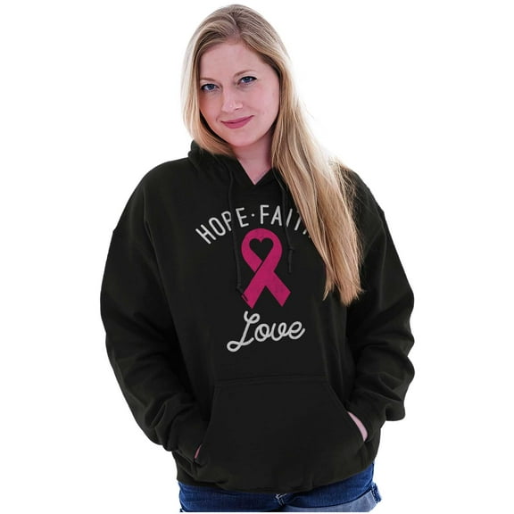 Hope Faith love Breast Cancer Ribbon Women Plus Size Graphic Pullover Hoodie Brisco Brands 2X