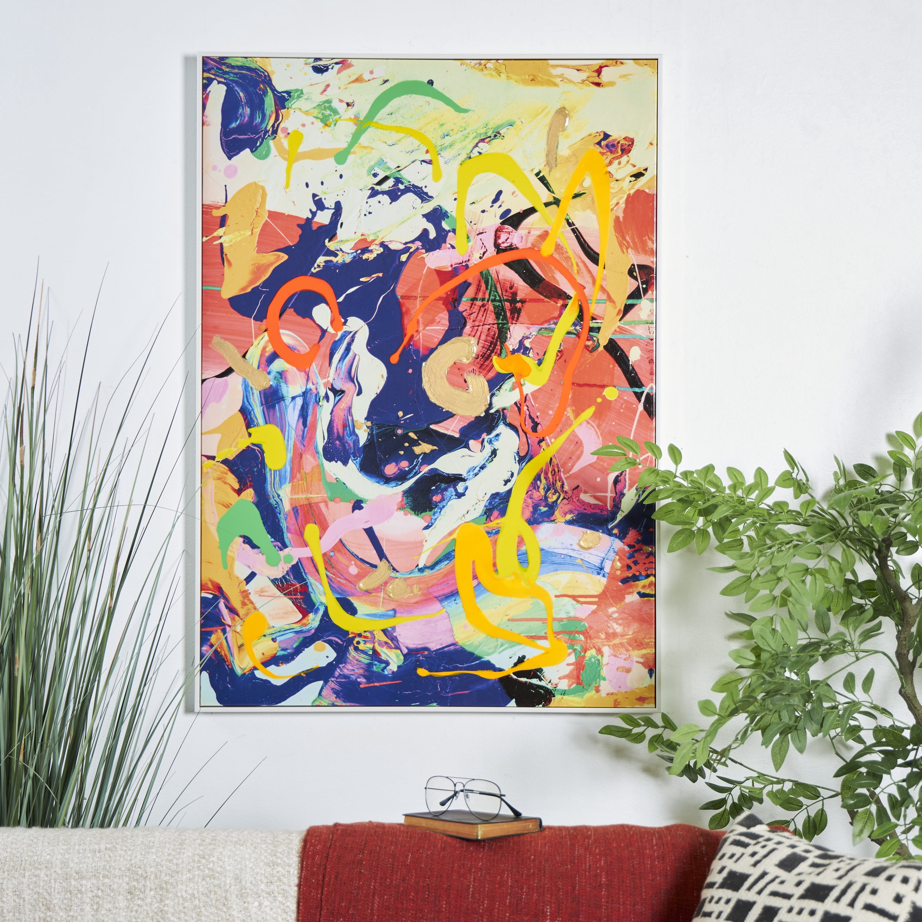 28" x 40" Paint Splatter Unframed Abstract Wall Art with White Frame, by CosmoLiving by Cosmopolitan
