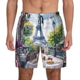 thumbnail image 2 of Picia Parisian Cafe With Eiffel pattern Mens Swim Trunks with Compression Liner Stretch Beach Shorts Quick Dry with Zipper Pockets No-Chafing Board Shorts-Medium, 2 of 9