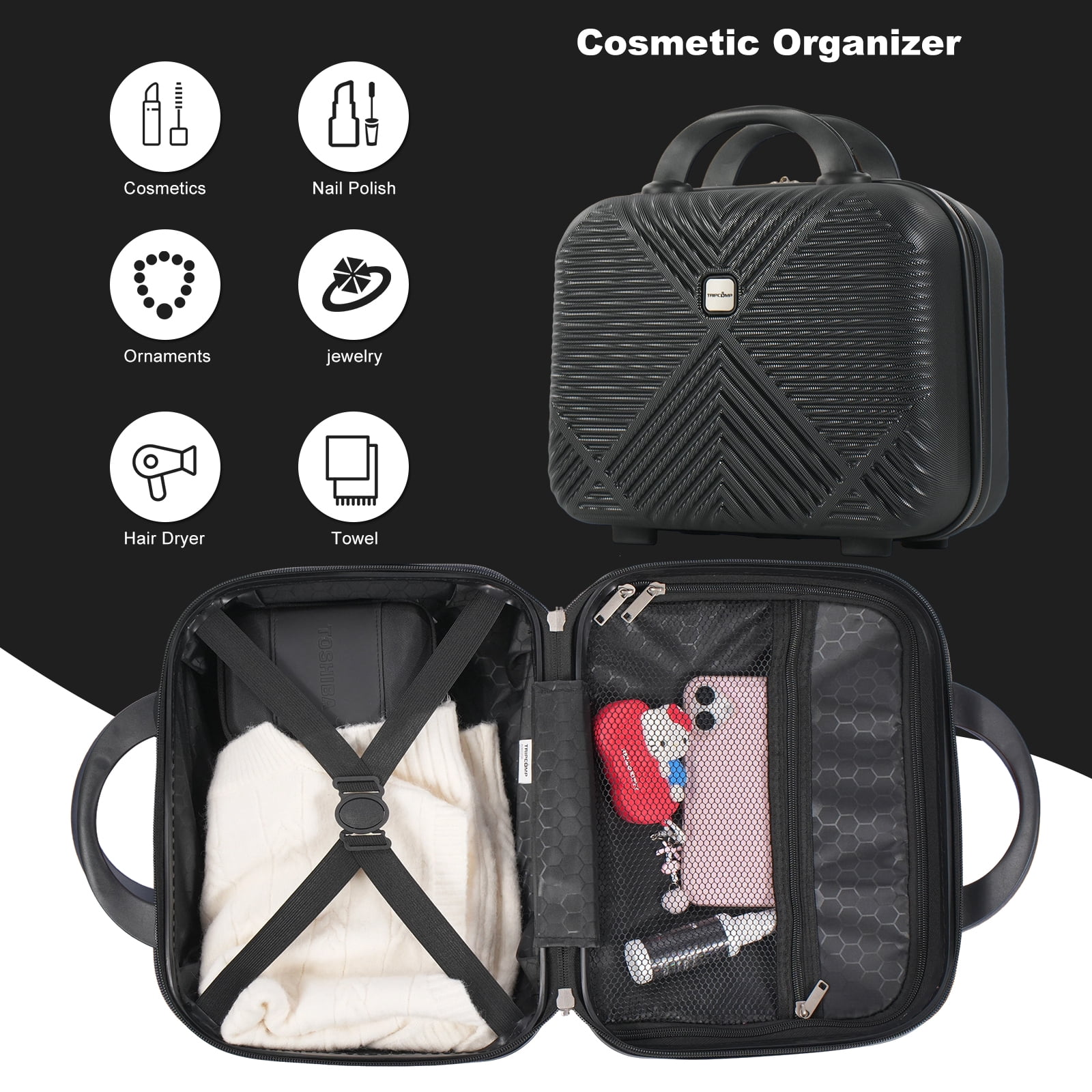 Tripcomp Luggage Sets 2 Piece Suitcase Set (14/20/)Hardside Suitcase with Spinner Wheels Lightweight Carry On Luggage(Black)