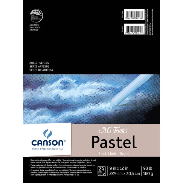 Canson MiTeintes Pastels Paper Pad, 9" x 12", Black, 24 Sheets