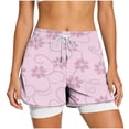 thumbnail image 4 of Womens Pink Floral 2 In 1 Athletic Shorts, Drawstring Workout Gym Running Yoga Shorts With Built In Compression Liner,Size XL, 4 of 7