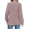 thumbnail image 2 of Top de manga larga con cuello en V y ribete de encaje para mujer - Blusa con detalle de ojales, poliéster/spandex, informal/playa - Tallas S-XXL, 2 of 6