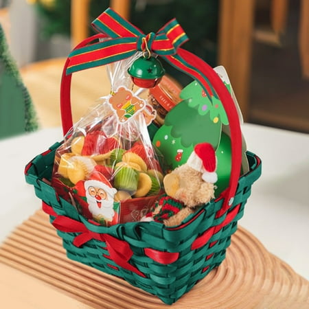 

YangJinLian Christmas Basket Christmas Gift Basket Bamboo Xmas Character Baskets Display Round Basket for Xmas Holiday Party Supply Gift Snacks Storage