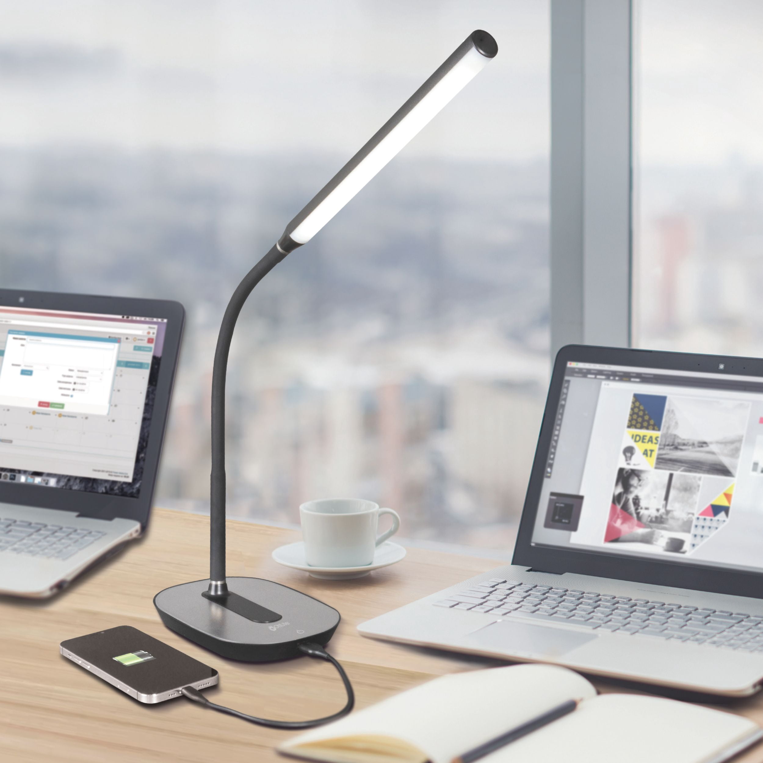 OttLite Strive LED Desk Lamp with USB Charging, Black