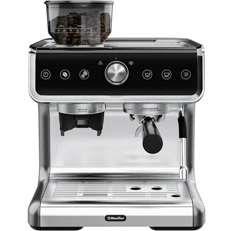 Mueller Premium Espresso Coffee Maker with Milk Frother, Coffee Grinder, 15 Bar, Complete Barista Kit