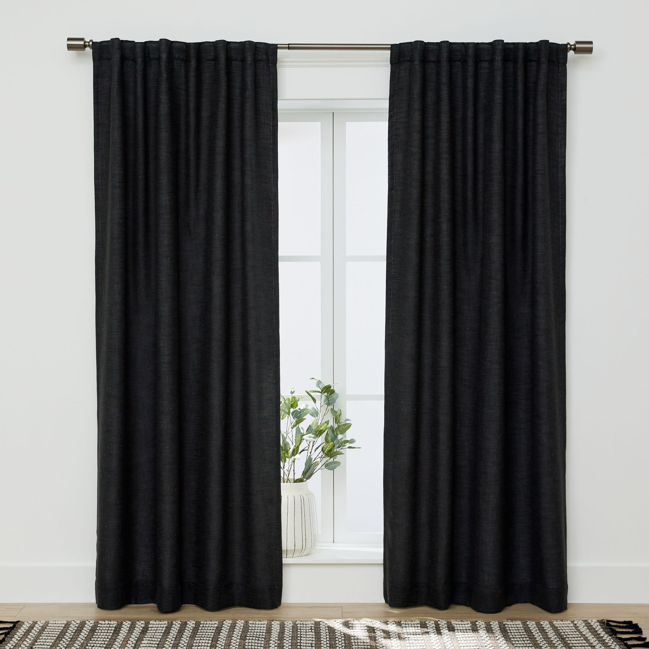 Better Homes & Gardens Linen Blend Blackout Curtain, Black, 50x63 photo 7