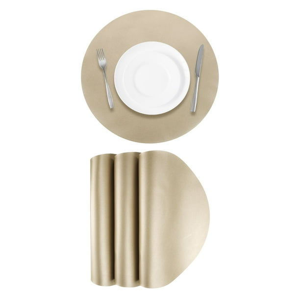 4 Pcs Manteles Individuales de Cuero Sintético para Mesa de Cena, Manteles Redondos Resistentes al Calor (Dorado)