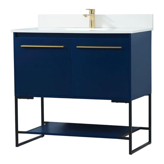 36 inch single bathroom vanity in blue with backsplash