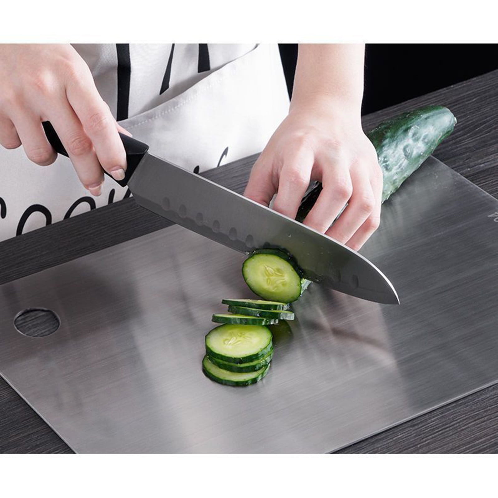 HengDidi 1mm Thick Double Sided Stainless Steel Chopping Board Kitchen Cutting Mat Hygienic Non Porous Easy Clean Hanging Hole Meat Vegetable Prep Durable