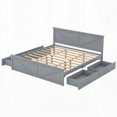 thumbnail image 3 of King Size Wooden Platform Bed - Four Storage Drawers & Support Legs, Gray, 3 of 16