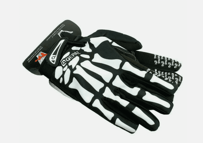 Biker Skeleton Bone Gloves – Full Finger Motorcycle, Cycling & Racing Gloves – Goth Style Mechanics Gloves (Size L)