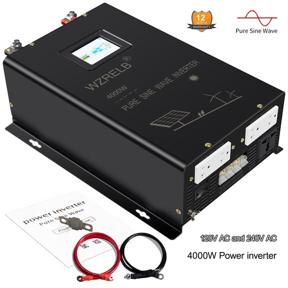 WZRELB 4000W 48V Pure Sine Wave Inverter,48 Volt DC to AC 120V 240V Split Phase Power Inverter,8KW Surge,5 AC Outlets,AC Hardwire Terminal,15ft LCD Remote Panel