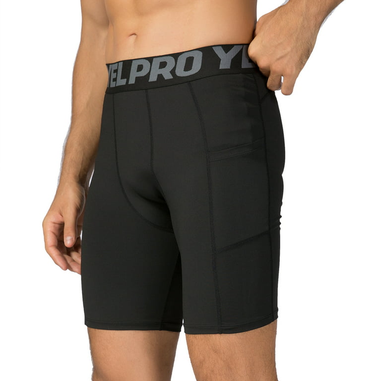 YEL PRO 4 Packs Men Compression Shorts Active Workout Underwear with Pocket