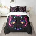 thumbnail image 2 of Black Cat King Comforter Set 7-Piece Cartoon Pet Cat Bedding Sets,Cute Animal Bed In A Bag Gradient Kitten Sheet Set With Comforter Aesthetic Geometry Bed Set, 2 of 4