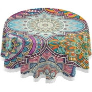 SKYSONIC Boho Mandala Round Tablecloth 60In,Table Cover Water Resistant Spill Proof Large Table Cover for Indoor & Outdoor Family Gathering Dinner, Hotel, BBQ