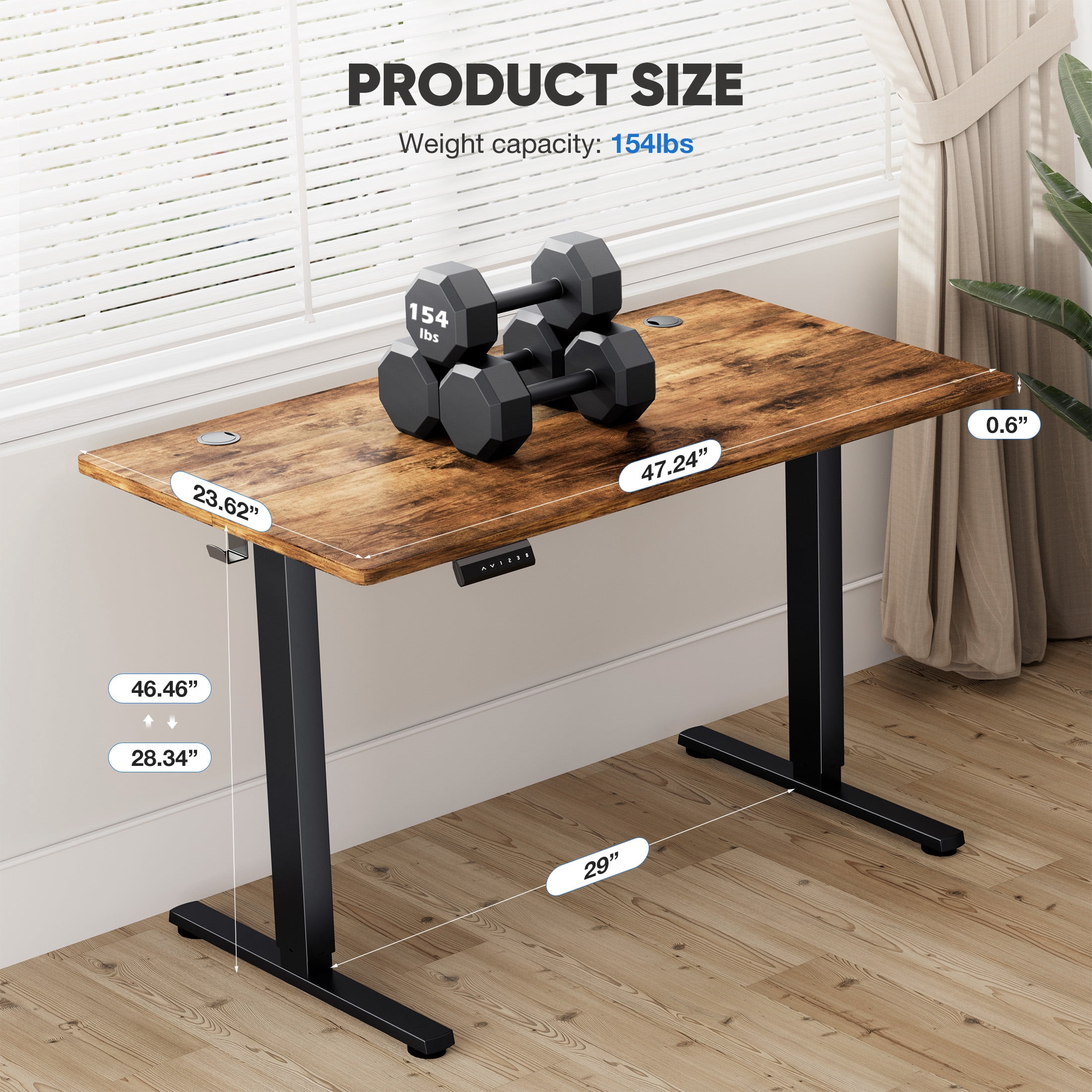 edx Electric Standing Desk, Height Adjustable Desk, 48 x 24 Inches Ergonomic Stand up Desk