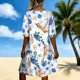thumbnail image 5 of Vestido de Verano de Manga Corta Concha Impresión Cuello en V Reunido Vestido de Resort de Línea A, Vestido de Manga Azul de Puff para las Mujeres de Vacaciones, 5 of 8