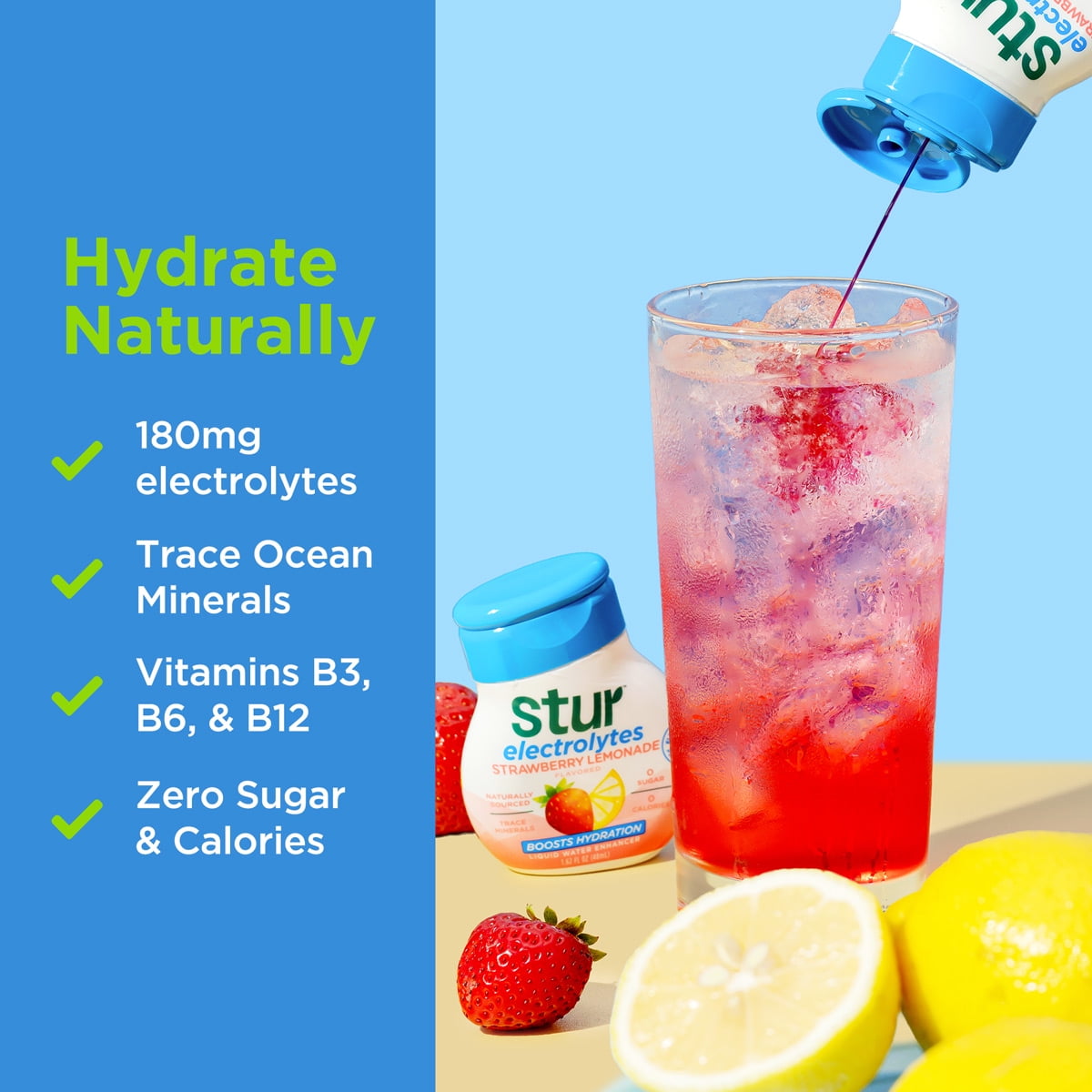 (4 pack) Stur Electrolytes Strawberry Lemonade Drink Mix, Liquid Water Enhancer, Sugar-Free, 1.62oz