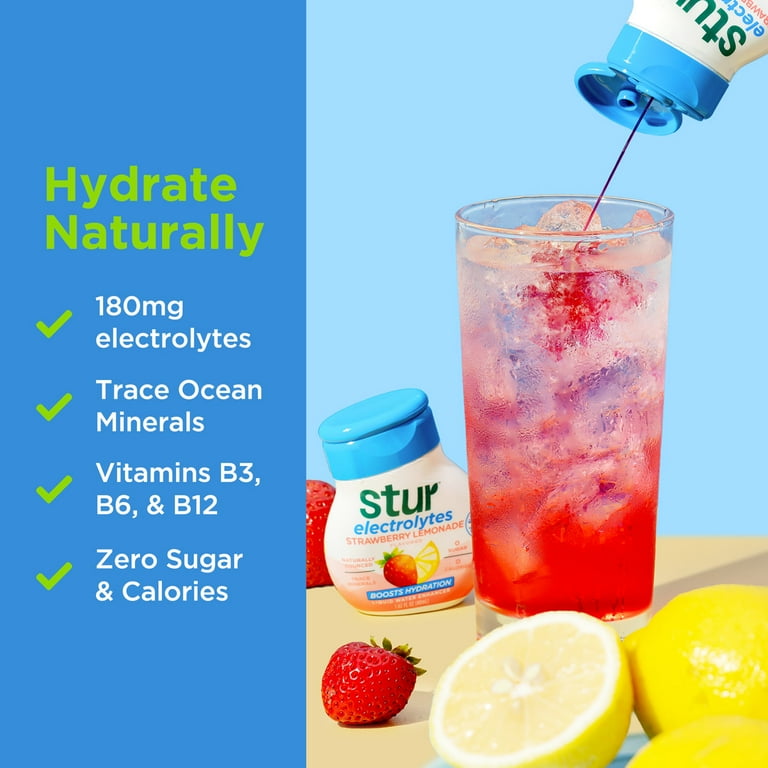 Stur Electrolytes Strawberry Lemonade Drink Mix, Liquid Water Enhancer, Sugar-Free, 1.62oz