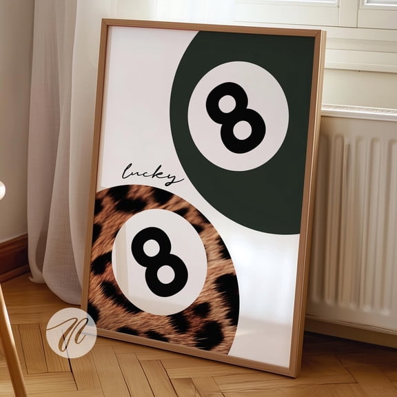 Sage Green 8 Ball Print, Leo.Pard Pool Ball Poster UNFRAMED PAPER POSTER, Home Decor, Vintage Gift, Living Room Dercor