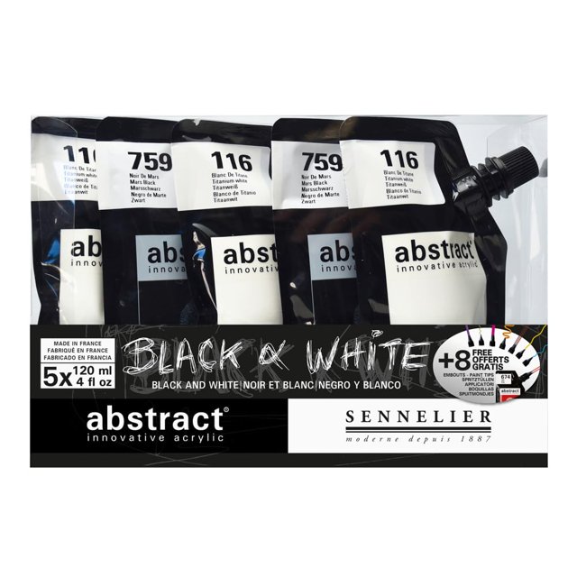 Set de pintura acrílica Sennelier Abstract Black & White de 5 piezas