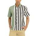 thumbnail image 1 of CAMISA DE HOMBRE HAWAIANA DE MANGA CORTA CON BOTONES Y BLOQUEO DE COLOR EN RAYAS 2XL VERDE CLARO NEGRO, 1 of 6