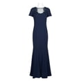 thumbnail image 2 of Aidan Mattox Illusion Embellished Crew Neck Short Sleeve Trumpet Keyhole Back Concealed Zipper Back Crepe Dress-NAVY / 12, 2 of 4